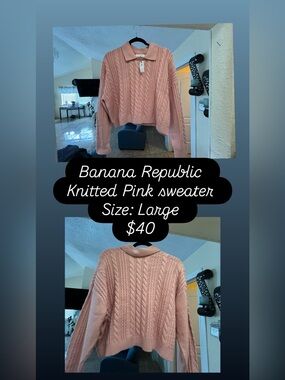 Banana Republic Dusty Pink Cable-Knit Polo Sweater